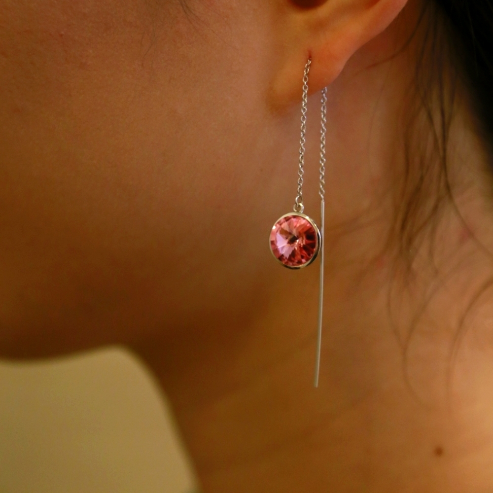 Silver Threader Pink CZ Earrings